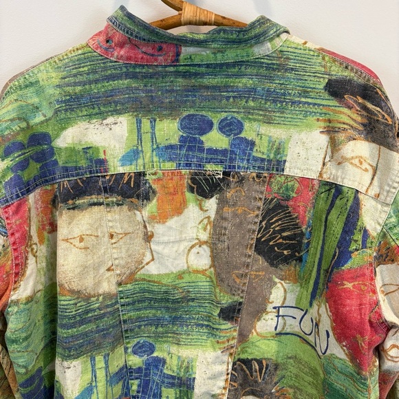 Vtg Chico’s Abstract Art to Wear Faces Graffiti Funky Linen Jacket Size 3/XL - Picture 7 of 11